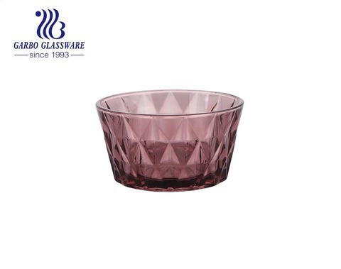 Tazón de ensalada de cristal del diseño del diamante púrpura de color sólido de la venta caliente clásica al por mayor 400ML