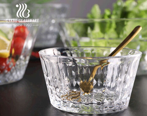 ​Garbo popular engraved design crystal glass salad bowl sets fruit bowls with gift box packed