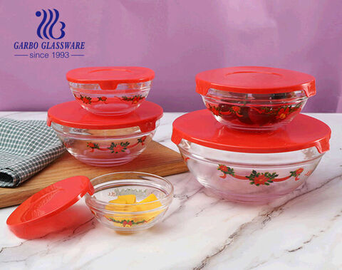 Decorated Christma design 5pcs glass salad bowl sets for Christmas Promotion gifts