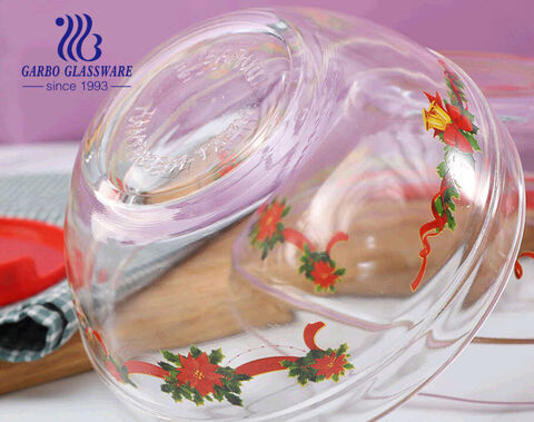 طقم صحن سلطة زجاجي مزين بتصميم كريستما مكون من 5 قطع لهدايا ترويجية لعيد الميلاد