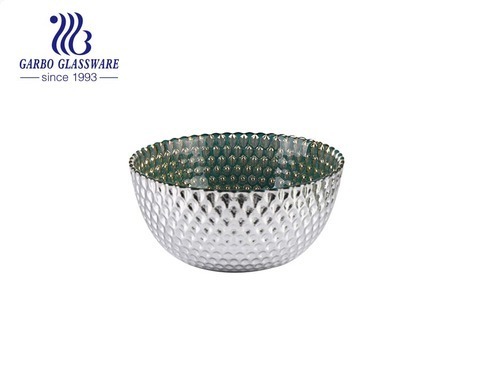 Factory unique olive green colored glass salad soup round bowl with white decorative pattern for dinner table