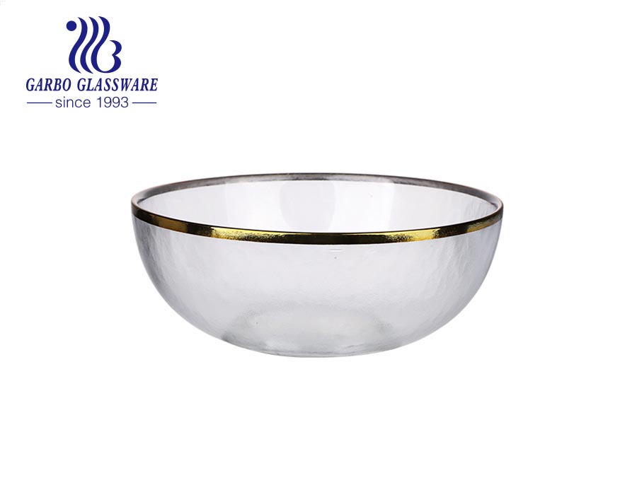 Factory unique olive green colored glass salad soup round bowl with white decorative pattern for dinner table