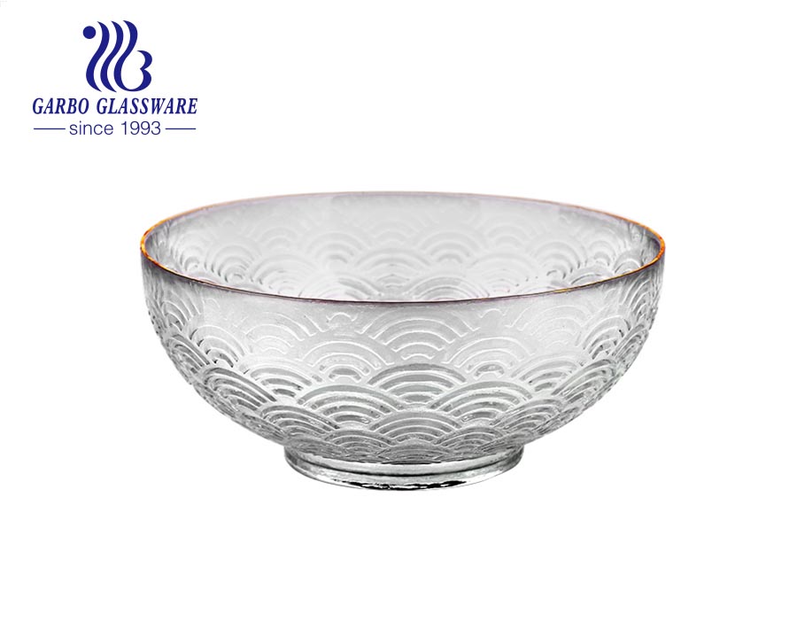 Factory unique olive green colored glass salad soup round bowl with white decorative pattern for dinner table