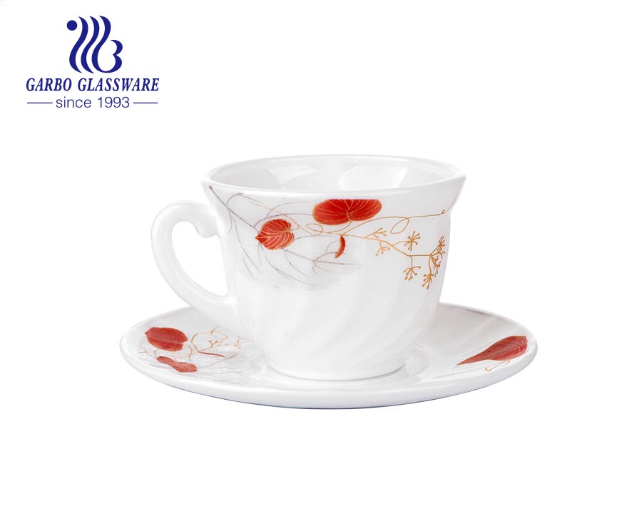Heat-resistant golden opal glass tea cup with saucer set