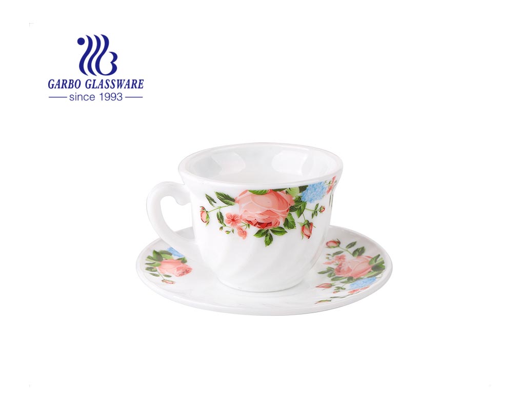 Heat-resistant golden opal glass tea cup with saucer set