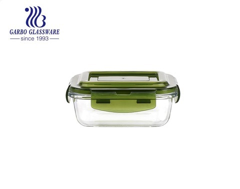Lunch box rettangolare in vetro Pyrex da 14 once con coperchi in silicone verde