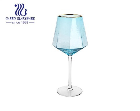 500ml blue solid color glass stemware wine drinking goblets for bar