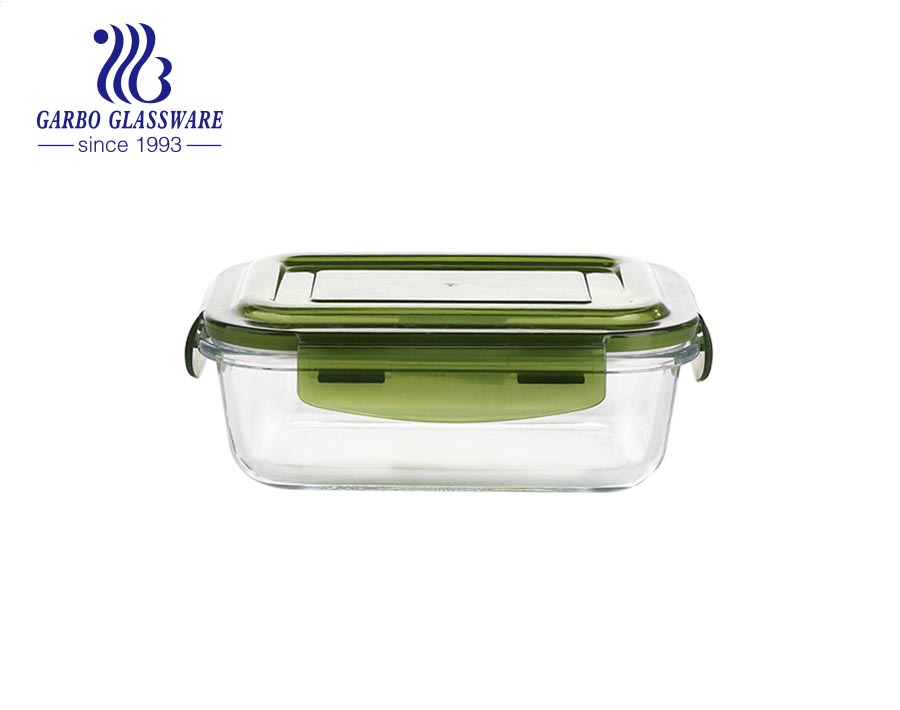 Fiambrera rectangular de vidrio Pyrex de 14 oz con tapas de silicona verde