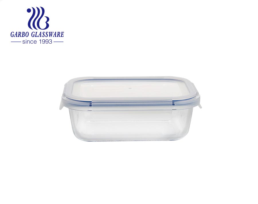 14oz Pyrex Glas rechteckige Brotdose mit grünen Silikondeckeln