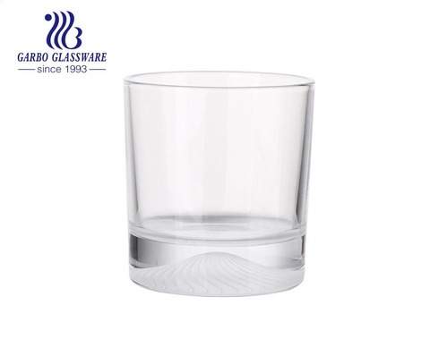 Vaso de vidrio en stock directo de la marca Langxu de cristalería china con base de volcán de dunas del desierto