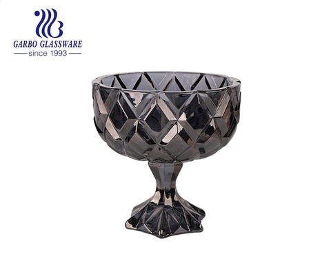 Ионное покрытие серого цвета 7 дюймов хрустальная стеклянная ваза для фруктов для домашнего декора