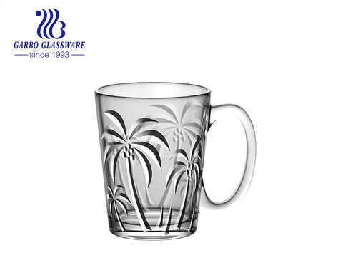 12oz coconut tree glass mug Garbo unique pattern design spray colors glass tea cups 