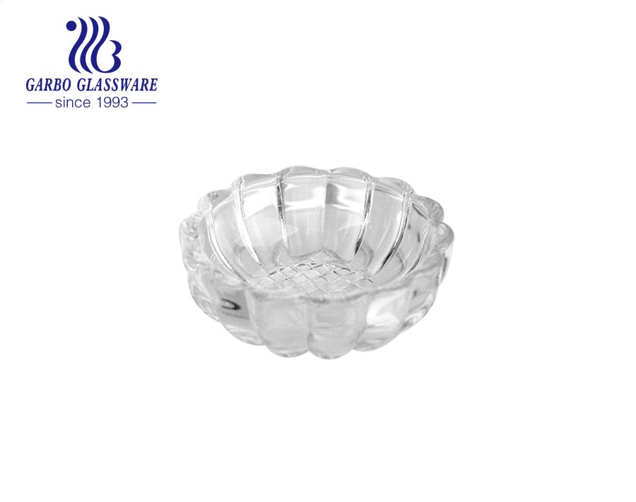 Brand high-white stocked lotus flower shape biscuit salad fruit glass bowl with customized design