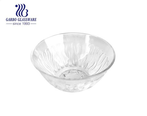 5 inch high-white transparent machine-made glass ice cream dessert salad bowl with engraved pattern outside