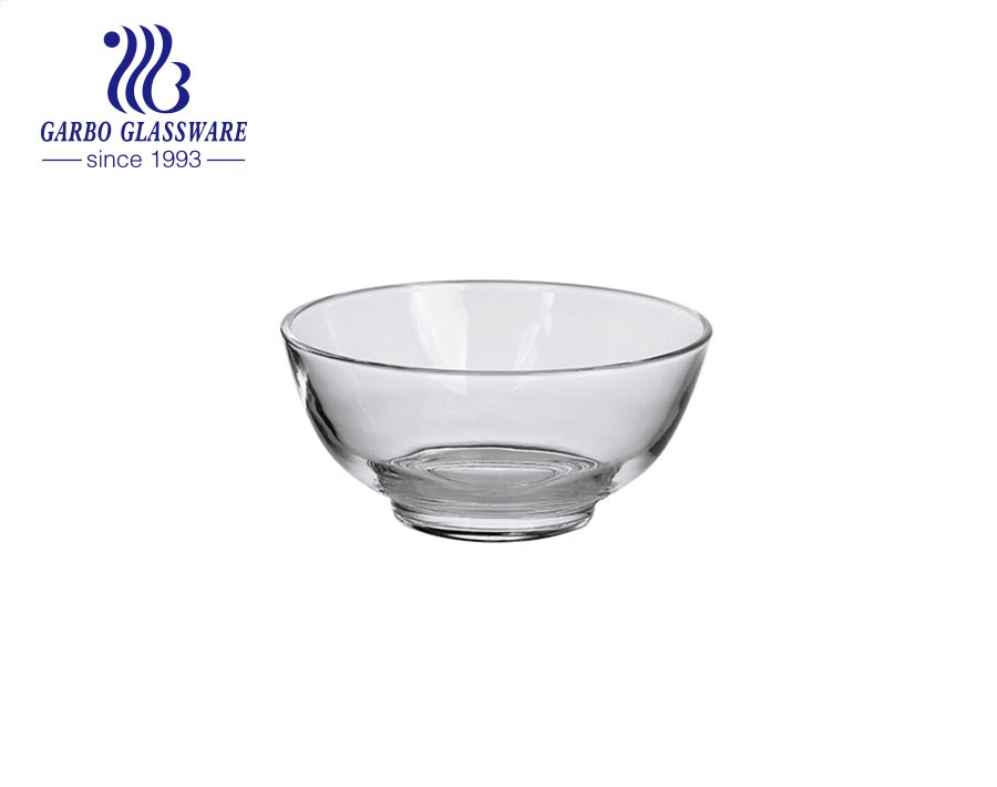 5 inch high-white transparent machine-made glass ice cream dessert salad bowl with engraved pattern outside