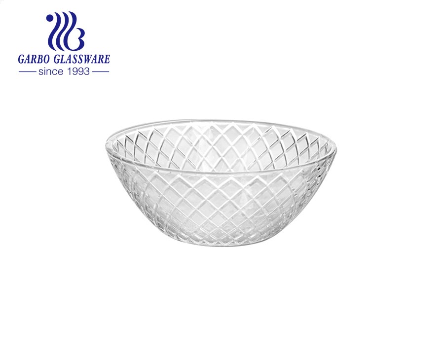5 Zoll hochweiße transparente maschinell hergestellte Glas-Eisdessert-Salatschale mit graviertem Muster außen