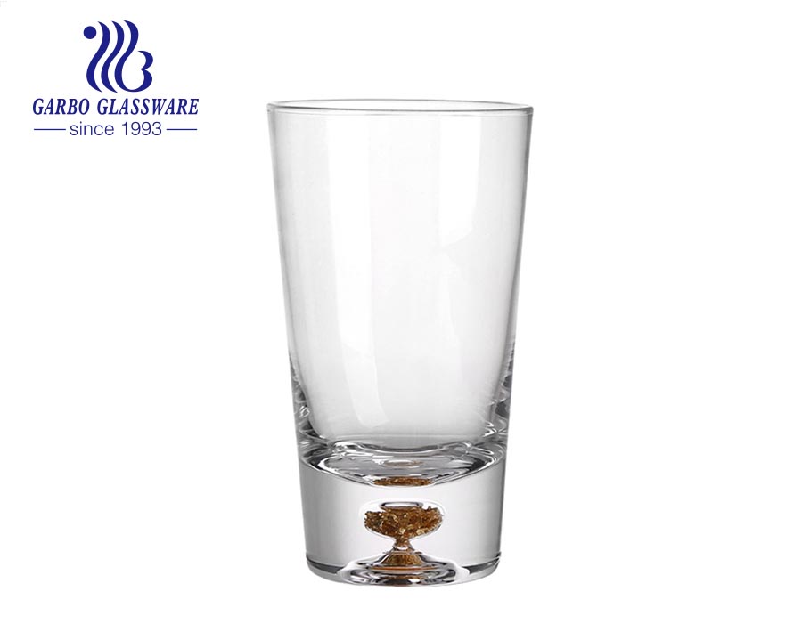 Exclusive multi sizes glass tumbler with real gold foil on the bottom