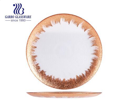 8.39 inches texture wedding glass dinner side plates with spray gold rim