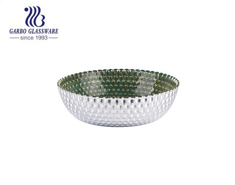 Wholesale olive green inside silver outside glass fruit salad flat bowl for daily use