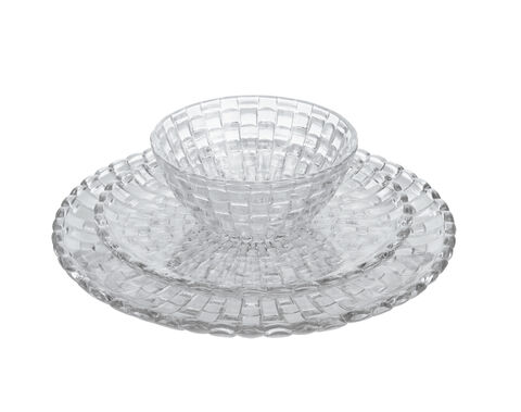 Wholesale factory 20 pcs high-white family dinner serving glass bowl glass plate set with decorative pattern