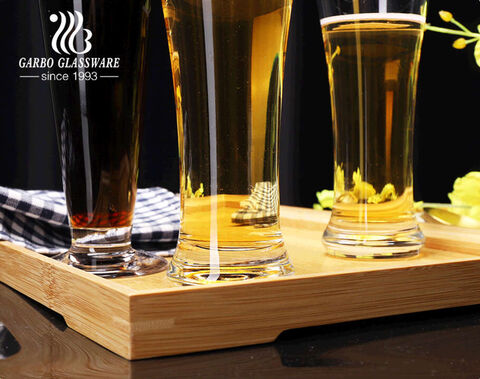 Pub style glass barware machine blown pilsner beer glass cups with multi shape designs