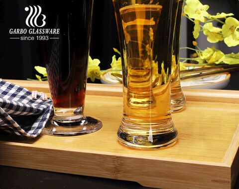 Pub style glass barware machine blown pilsner beer glass cups with multi shape designs