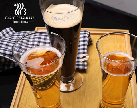 Pub style glass barware machine blown pilsner beer glass cups with multi shape designs