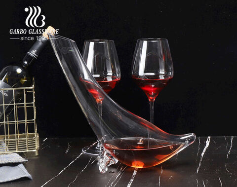 Handmade custom logo glass decanters unique design seal shape clear wine decanter