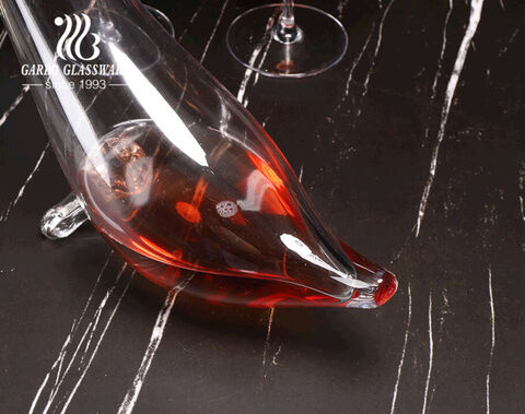 Handmade custom logo glass decanters unique design seal shape clear wine decanter