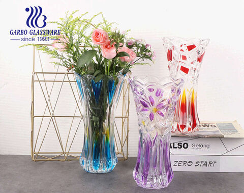 Blue strong and heavy base floor top  glass vase colored glass flora glasses holder 