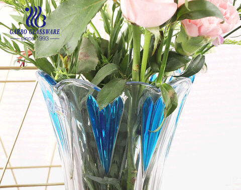 Florero de vidrio azul fuerte y pesado con base de piso, soporte para vasos de flora de vidrio coloreado