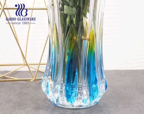 مزهرية زجاجية ذات قاعدة قوية وثقيلة باللون الأزرق ، حامل زجاج فلورا زجاجي ملون