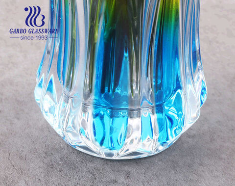 مزهرية زجاجية ذات قاعدة قوية وثقيلة باللون الأزرق ، حامل زجاج فلورا زجاجي ملون