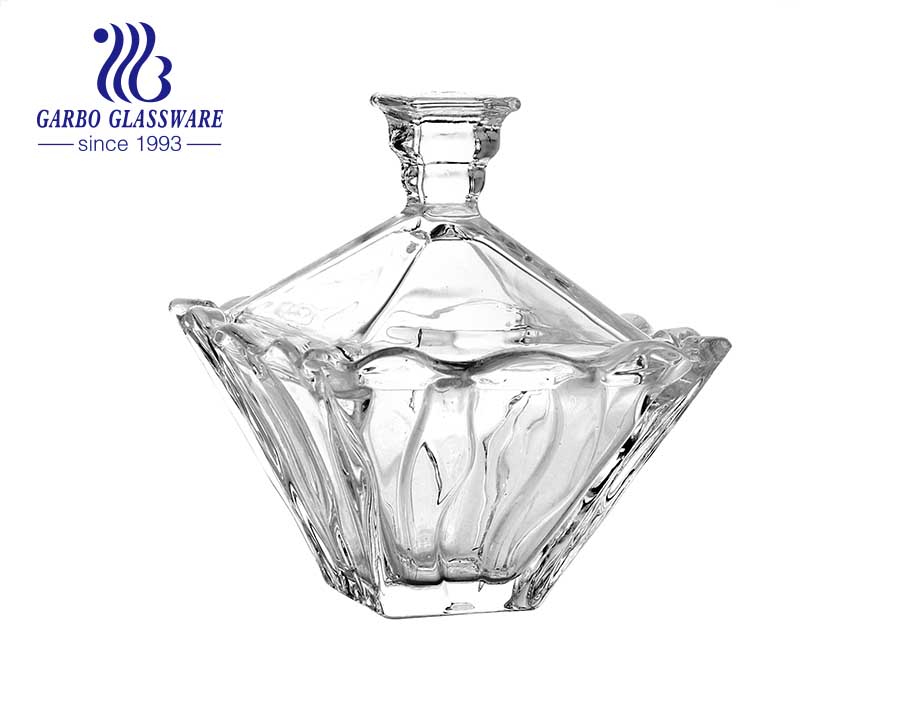 bonbonnière vintage en verre clair avec couvercle bol en verre cristal 160 ml