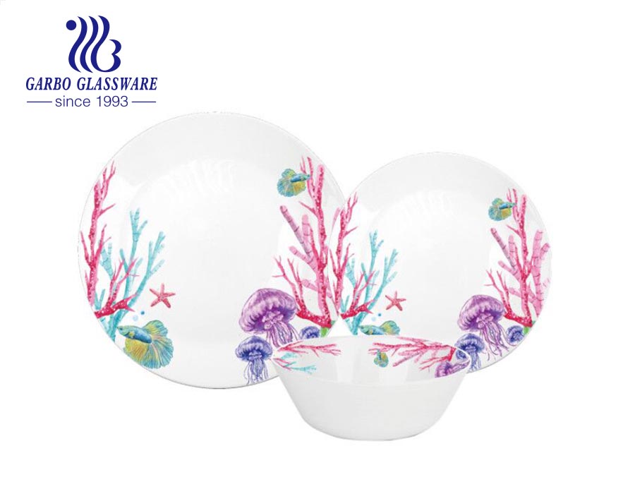 Customizable Dinnerware Sets Tempered Glass Plates Bowl opal ware dinner set