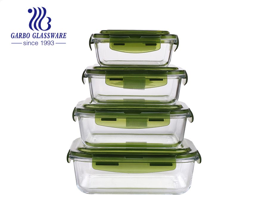 Экологичный герметичный стеклянный обеденный бокс для еды Приготовление еды Пластиковая крышка без БФА Стекло высокого качества 4 шт. В наборе