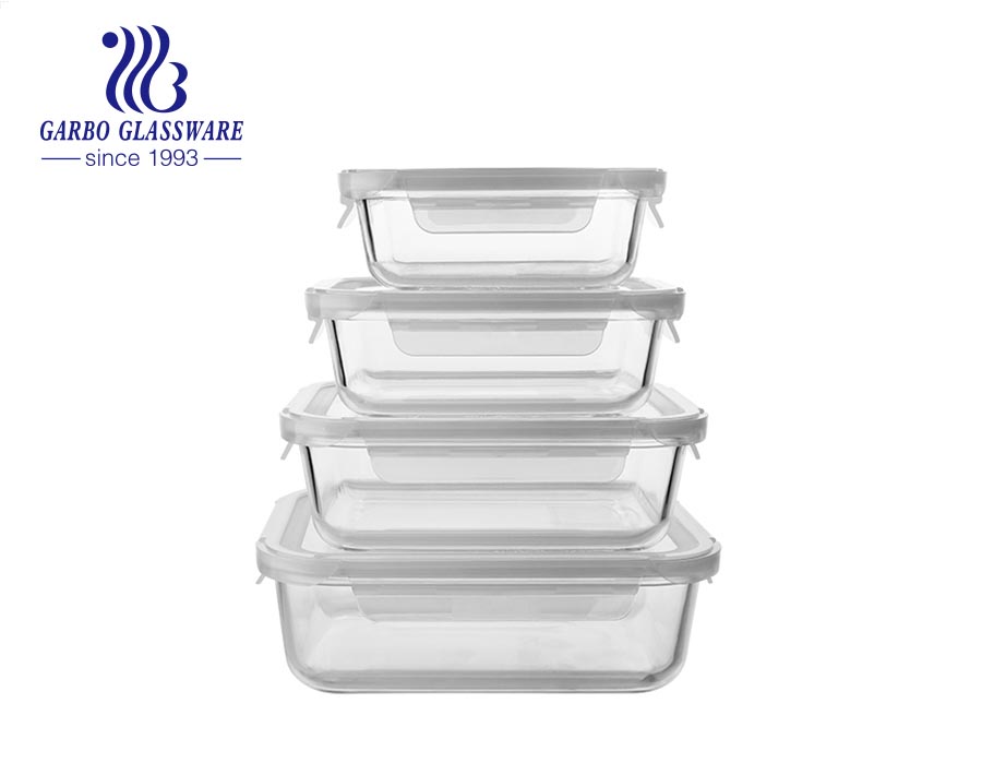 Экологичный герметичный стеклянный обеденный бокс для еды Приготовление еды Пластиковая крышка без БФА Стекло высокого качества 4 шт. В наборе