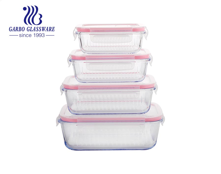 Eco Friendly Leak Proof Glass lunch box Meal Prep BPA Free Plastic Lid High quality Glass 4 pcs in set