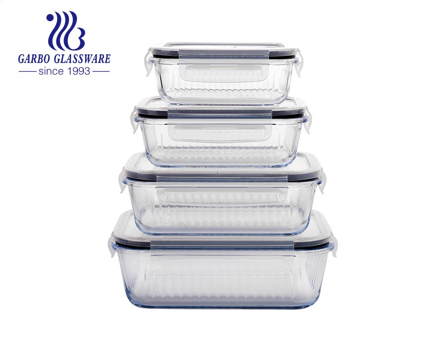 Eco Friendly Leak Proof Glass lunch box Meal Prep BPA Free Plastic Lid High quality Glass 4 pcs in set