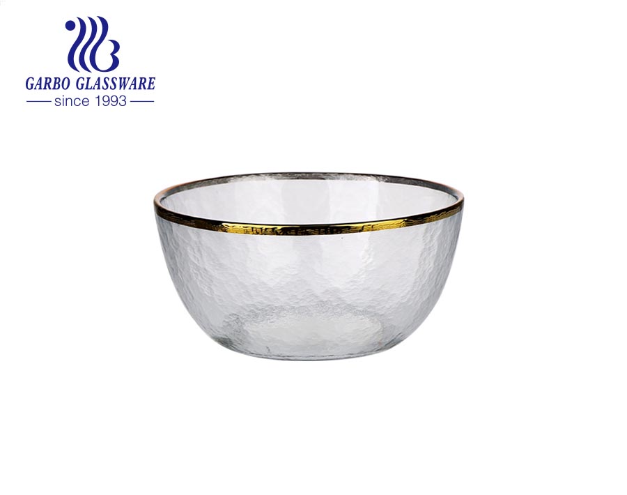 5.5-inch high-white machine-made wave design glass cereal fruit dessert bowl with golden rim 