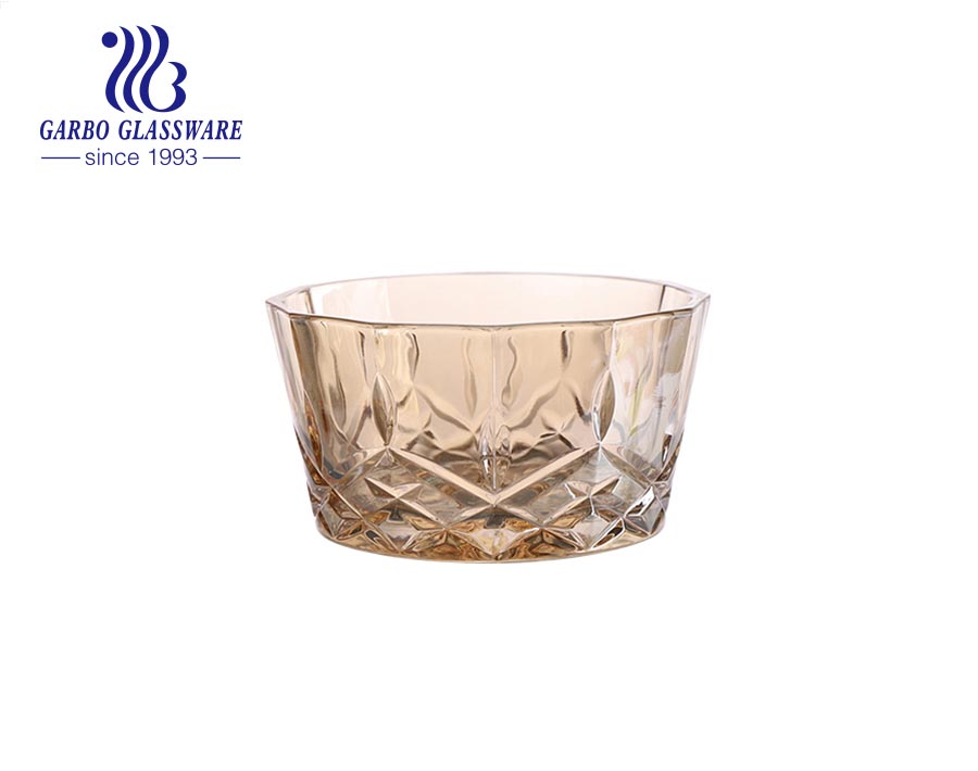 Wholesale high-white cheap machine-made square glass fruit salad bowl with colored flower grass decal 