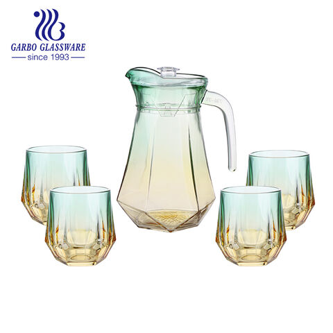 Ensemble de carafes d'eau en verre transparent Big Diamond Design Ensemble de 3 pichets en verre avec couvercle en plastique 1 pichet 2 tasses pour la vente en gros