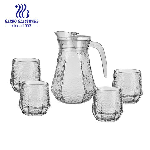 Ensemble de carafes d'eau en verre transparent Big Diamond Design Ensemble de 3 pichets en verre avec couvercle en plastique 1 pichet 2 tasses pour la vente en gros