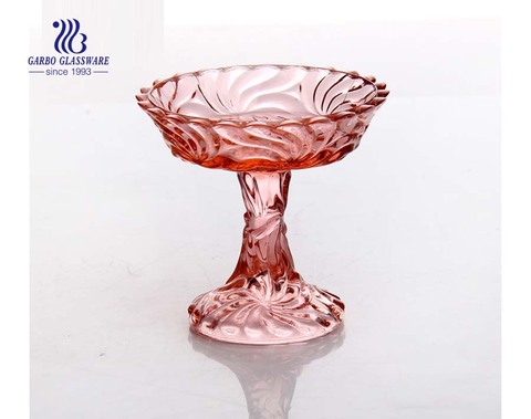 Vaso largo estilo tazón de helado de vidrio rosa soporte de vidrio para taza de postre