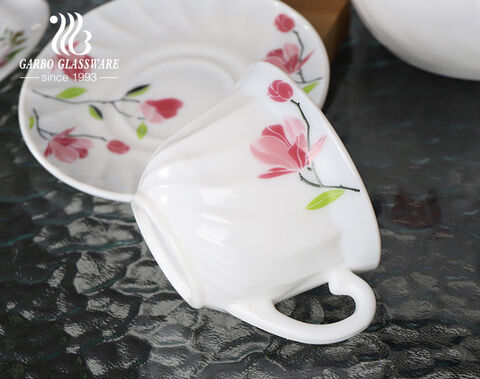 Tetera transparente de vidrio opalino templado blanco de alta calidad con juego de 4 tazas de té