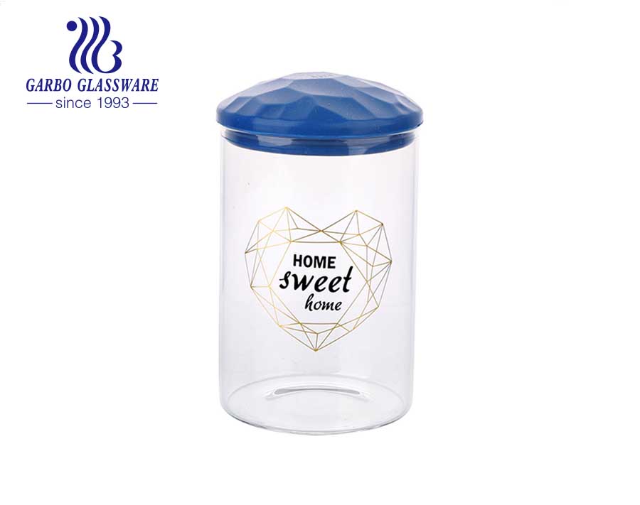 Frasco de almacenamiento de borosilicato alto blanco de 3 piezas con tapa de tela de diseño personalizado