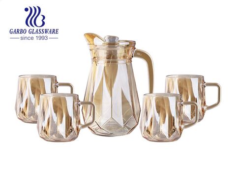 Wholesale machine-made ion-plating golden color 6 pcs glass water drinking jug set