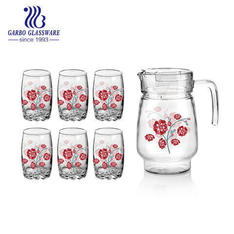 7pcs frosted and decals glass drinking set for water juice with high quality 