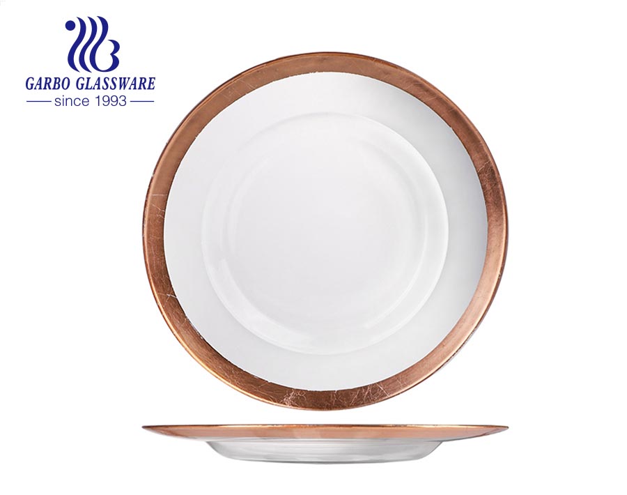 Eleganter Tisch dekorativer Luxus-Glasteller mit Glasteller-Ladegerät Goldrand