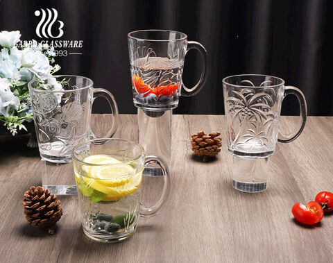 Garbo Patentdesign Glasbecher mit Griff 10oz graviertes Muster Sommer Ozean Serie klare Glasbecher